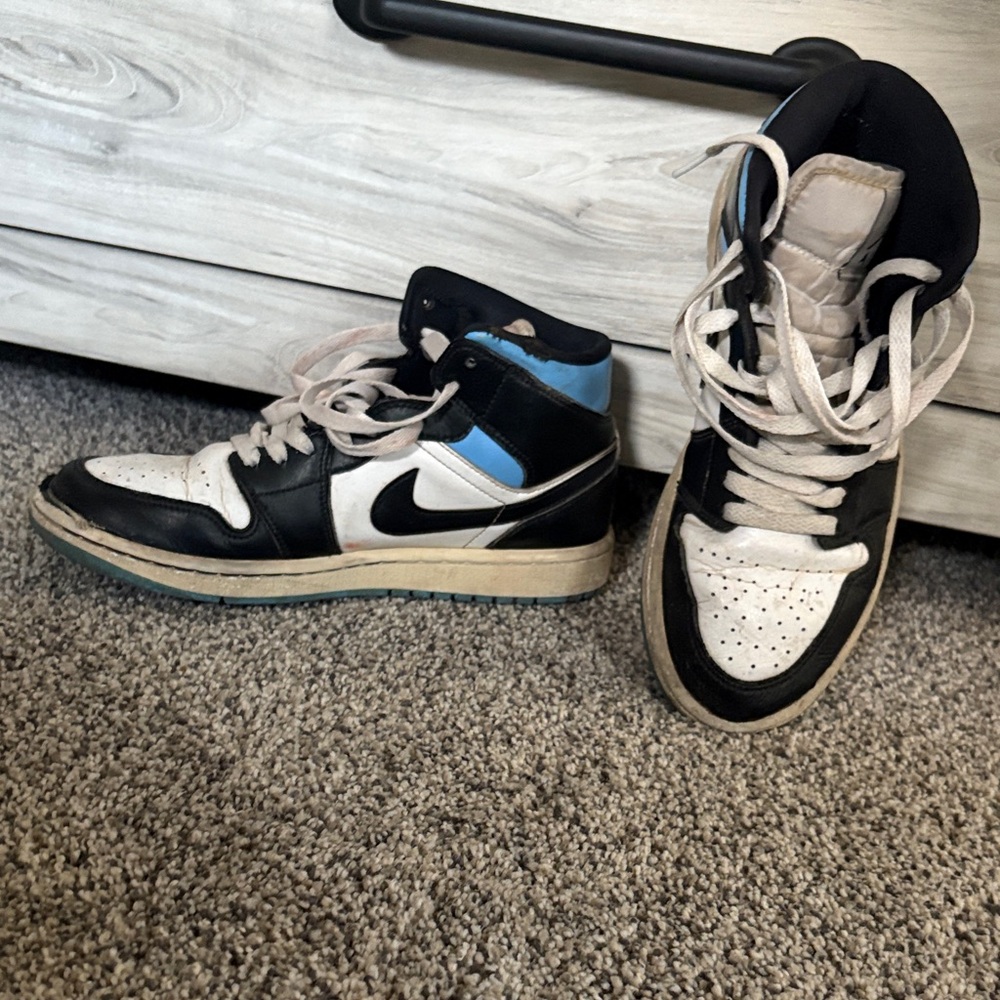 Jordan Black and White Sneakers with Blue Highlights